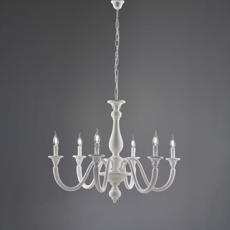 Bonetti Illumina - Lucca - Schäbiger weißer Holzkronleuchter 6 Lichter 129 - Ø86 - BL271-6-BCO