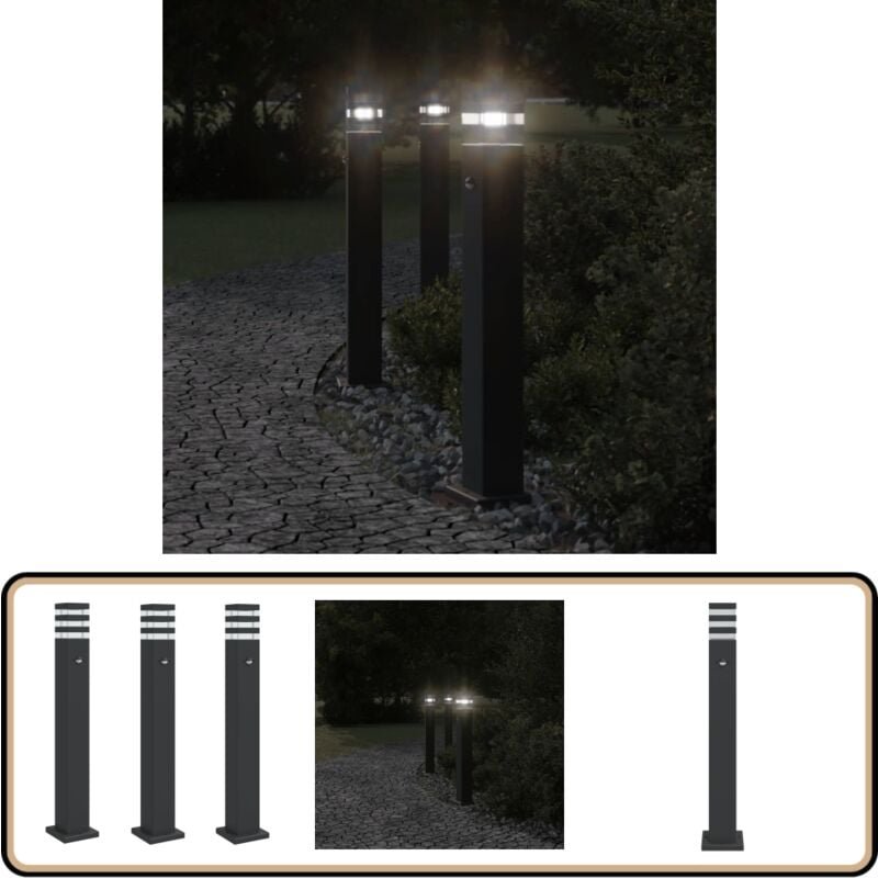 Thumbnail - Wegeleuchten mit Bewegungsmelder 3 Stk. Schwarz 80 cm Aluminium - Outdoor-Beleuchtung - Gartenlampe - LED-Lampe - Bewegu...