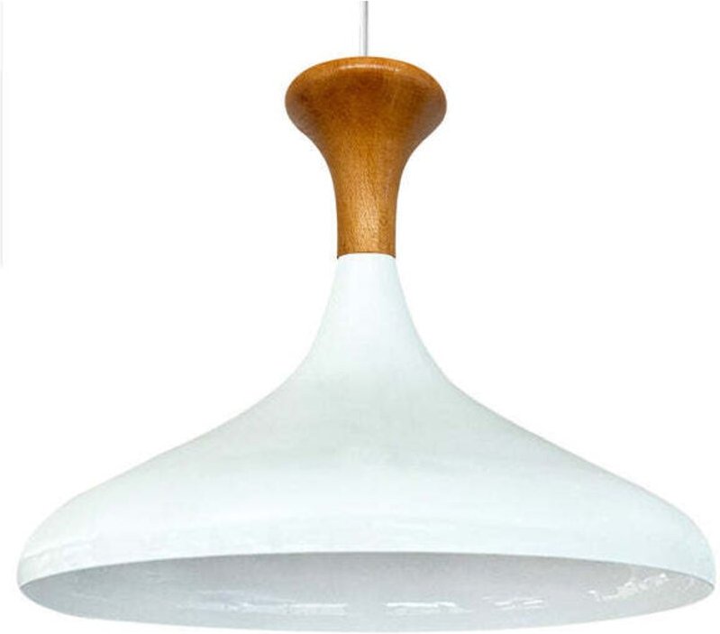 Schlichte Hängelampe aus Weiße Holz für das Kopfteil, Innen weiß – Vintage Kronleuchter E27 Ø35 cm für Wohnzimmer, Schla...