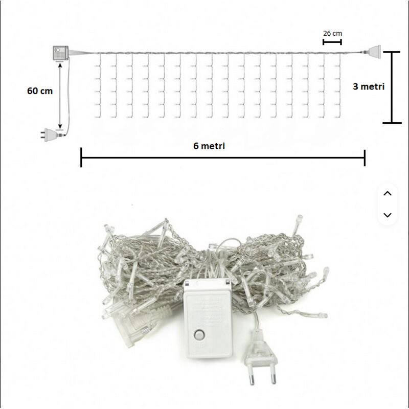 LED Lichtvorhang 6x3 Meter White Cascading Lichter für Innen und Außen - COLORE LED: BIANCO CALDO