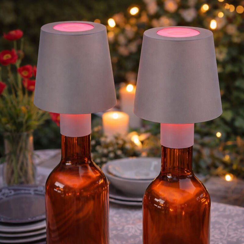 RGB LED Tischlampe Akku Flaschenleuchte Aufsatz Flaschenhals Dekolampe Touchdimmer, USB, grau, 1W kaltweiß, DxH 10,5x14 ...