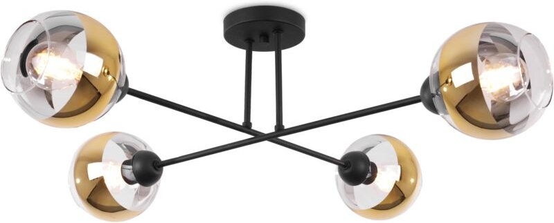 Asturia Schwarze Deckenleuchte 4 Flache Goldene Lampe E27