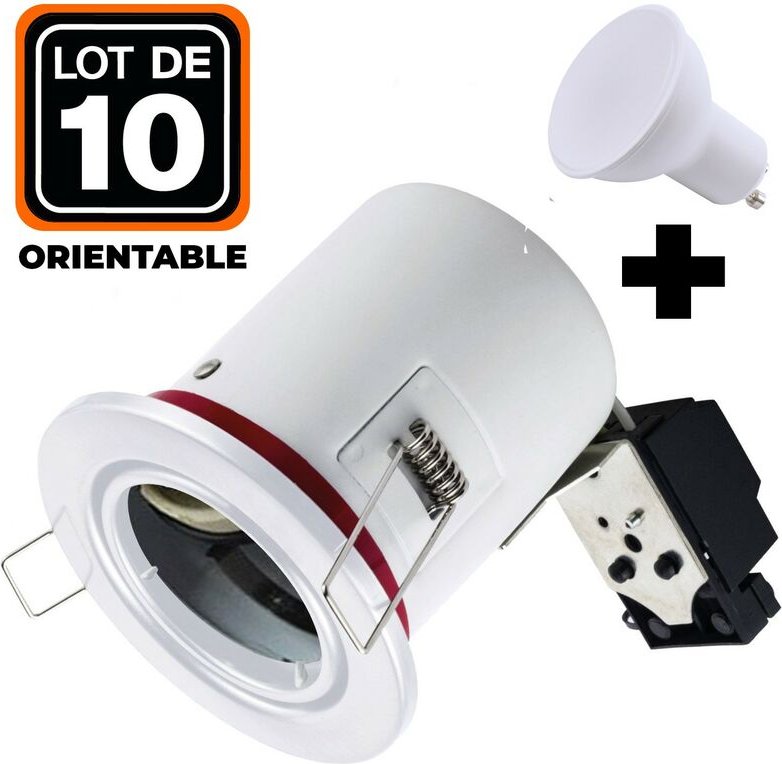 Europalamp - 10 Spots bbc Orientable Blanc IP20 + Ampoule GU10 5W Blanc Froid + Douille