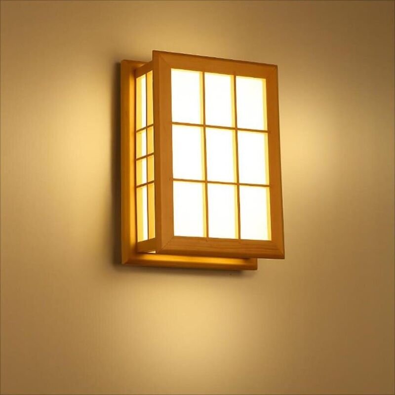 Japanische Wandleuchte aus Massivholz – Nachttischlampe für Schlafzimmer und Hotel – Wanddose A+