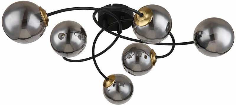 Deckenleuchte Wohnzimmerleuchte 6 Flammig rauch Glas Kugeln Deckenlampe Decke schwarz, Metall, G9 Fassungen, LxBxH 52x45...