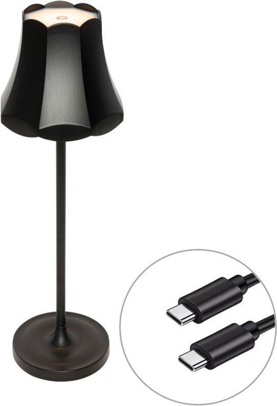 Retro Tischleuchte Schwarz wiederaufladbar IP44 - Granny