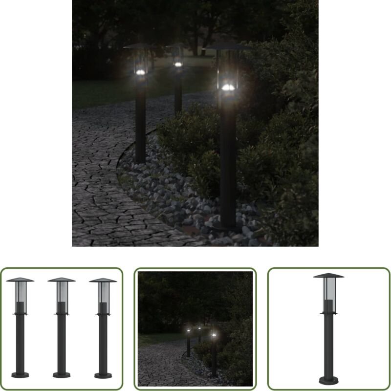 vidaXL Wegeleuchten - Wegeleuchten 3 Stk. Schwarz 60 cm Edelstahl