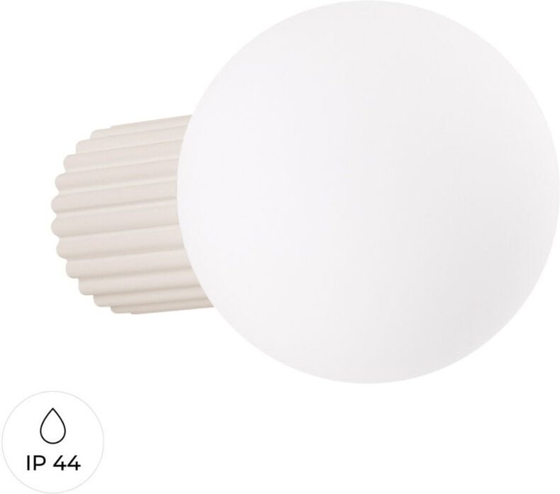 Moderne beige Wandleuchte mit geriffeltem Glaskorpus und weißer Kugel für Bad oder Flur, 1xG9 8W IP44 HALO Sollux Lighti...
