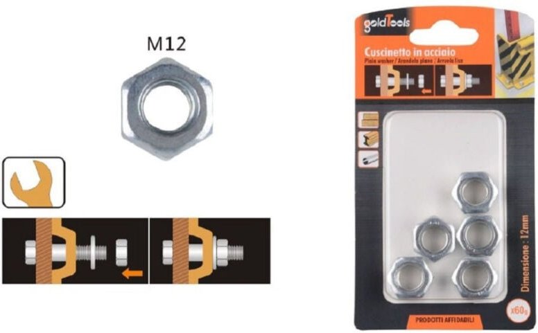 Trade Shop Traesio - Trade Shop - set pack 60GR. sechskantmutter schrauben grösse M12 mit gewinde 90855 -