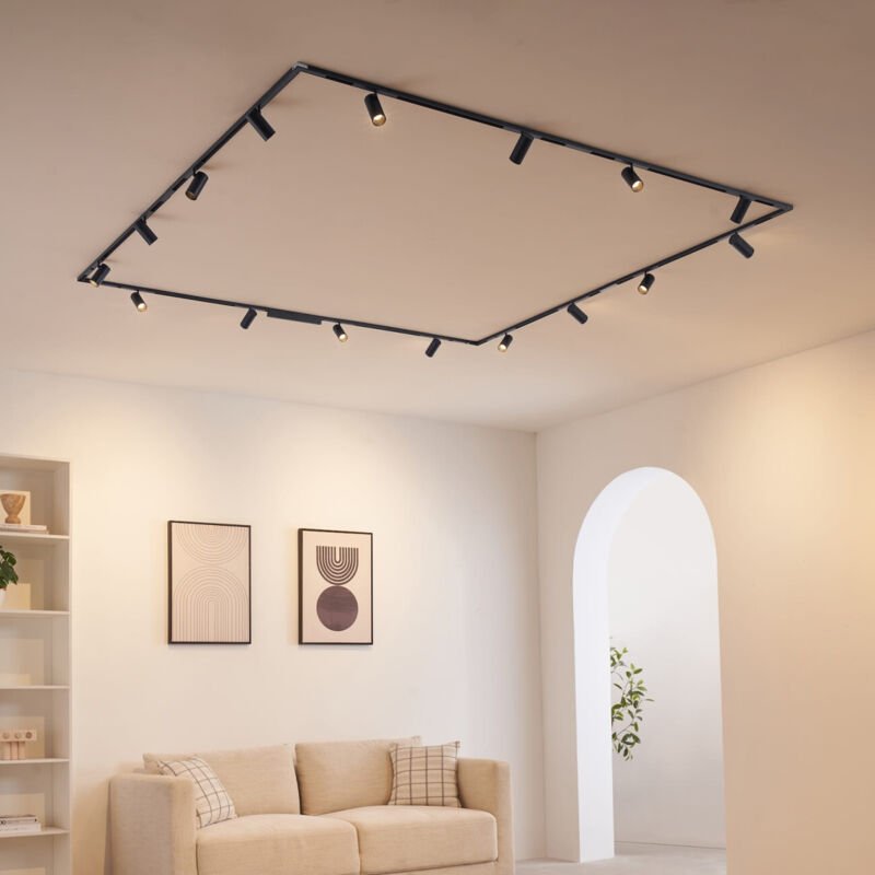 Große Deckenschiene schwarz mit 16 schwenkbaren Spots LED 80W - Lyne