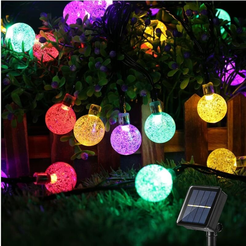 Solar Lichterkette Außen, 12m 100 led Kristallkugel Lichterkette, 8 Modi, IP65 Wasserdicht, mit Fernbedienung, für Garte...