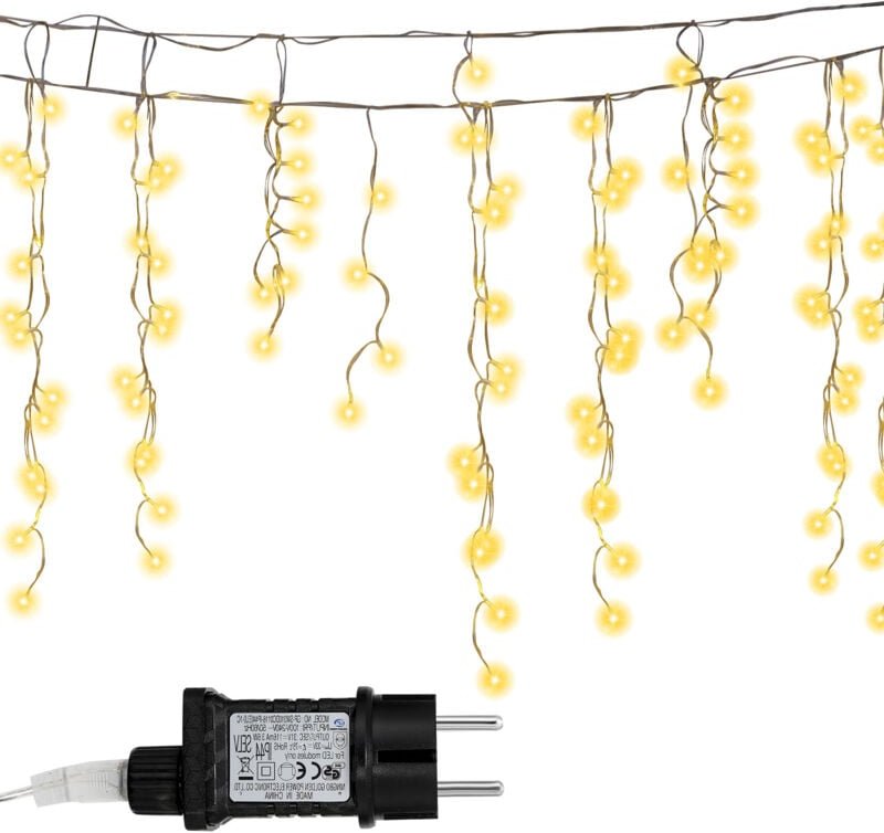 Wolketon 15M LED Eisregen Lichterkette Außen Innen Warmweiß Lichtervorhang 600 LEDs Eiszapfen Weihnachtsbeleuchtung 8 Mo...