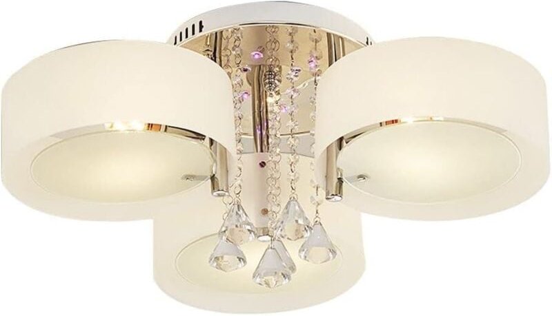 Kronleuchter 3 Flammig, Luxus Rund Kronleuchter rgb led Kristall Deckenlampe E27 mit Fernbedienung (3 Köpfe)