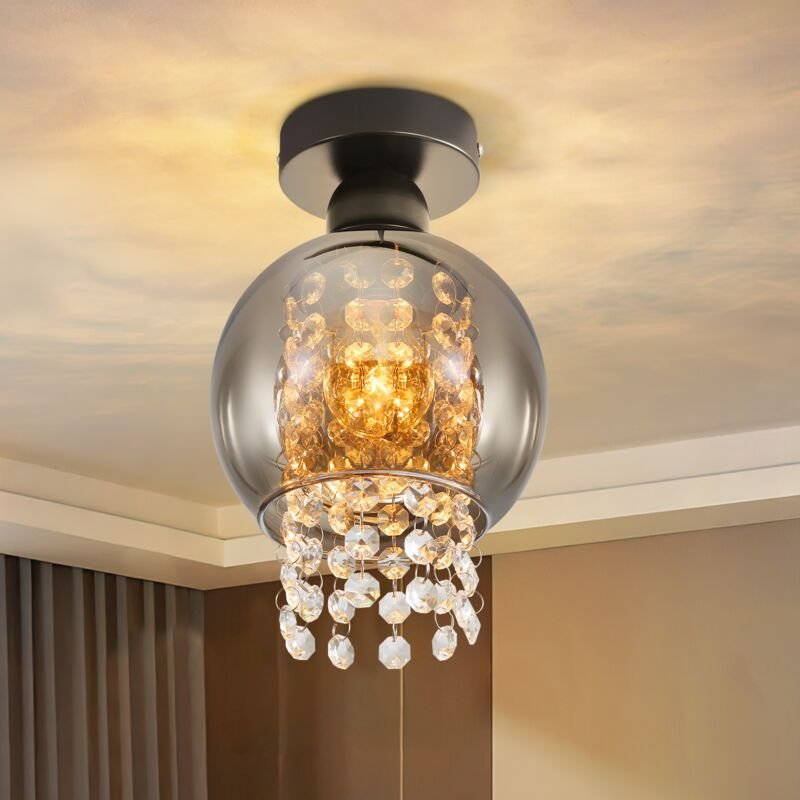 Gbly - Deckenlampe Schlafzimmer Deckenleuchte Flur - Flurlampe Glas E27 Schlafzimmerlampe Rauchgrau Modern 1 Flammig Dec...