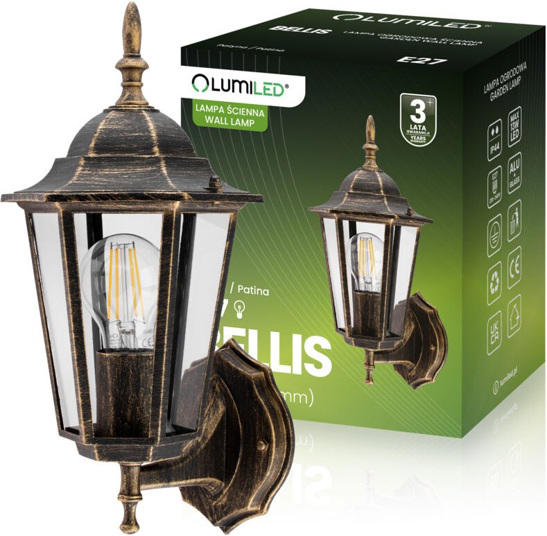 Gartenwandleuchte E27, Außenfassadenlaterne, nach oben gerichtete Patina, BELLIS LUMILED