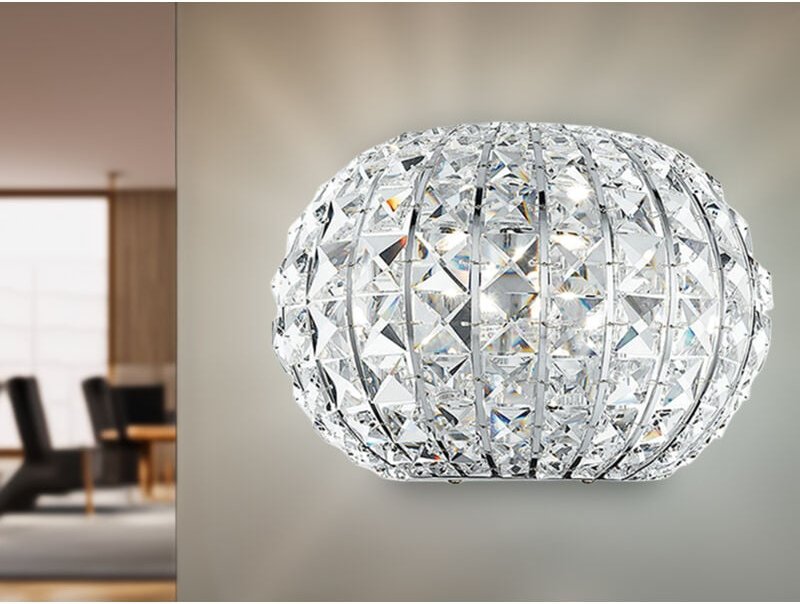 Wandleuchte CONCERT Chrom mit Glas Kristallen, Breite 25cm