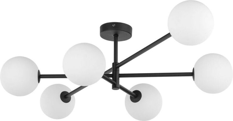 TK Sarius Globe Multi Arm Semi Flush Deckenleuchte Schwarz, Opalglas 6xG9