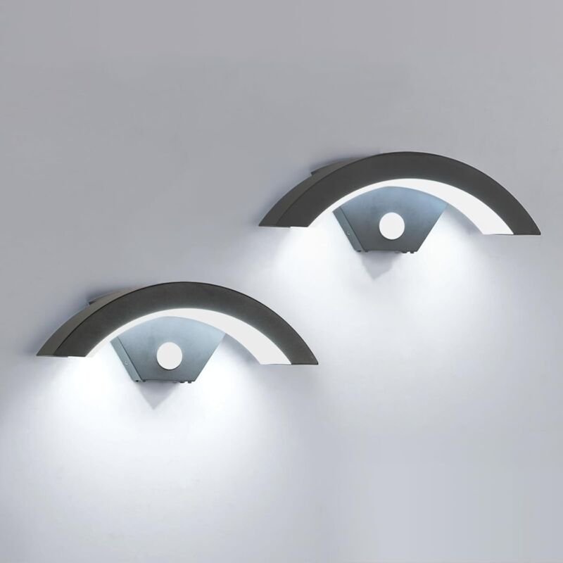 COMELY U-förmige Außenwandleuchten mit Bewegungsmelder, 2er-Pack, Schwarz, 16 W, 6500 K Weißlicht, IP65 wasserdicht, für...