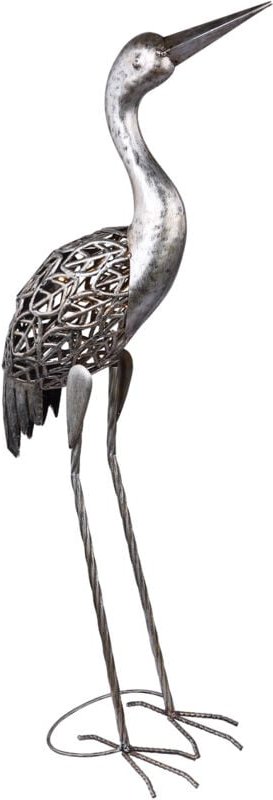 Solarbetriebene led Deko Figur Kranich aus Metall in Grau, Höhe 77cm