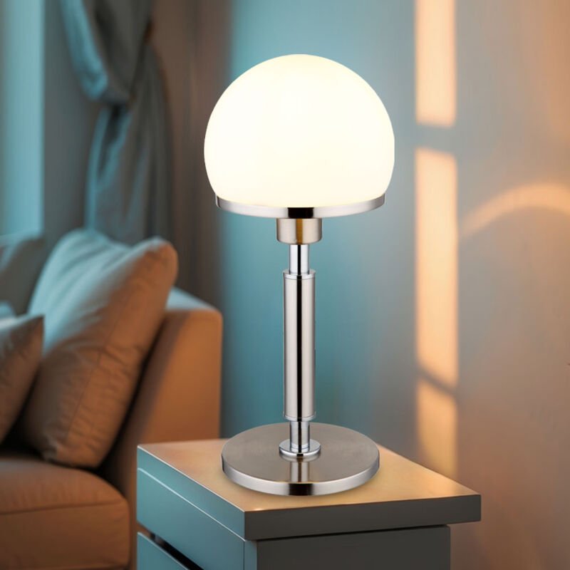 Thumbnail - Tischlampe Wohnzimmer Tischleuchte Nachttischlampe Pilz Design Nickel matt, Metall Glas, 1x E27 Fassung, DxH 18x40 cm