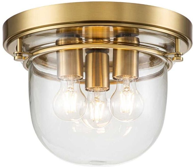 Licht-erlebnisse - Deckenleuchte Metall Glas E27 IP44 rund d: 33 cm in Messing gebürstet 3-flammig Jugendstil