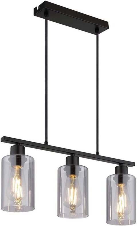 Pendelleuchte Esstisch Metall schwarz Matt Rauchglas Höhe verstellbar H 140 cm