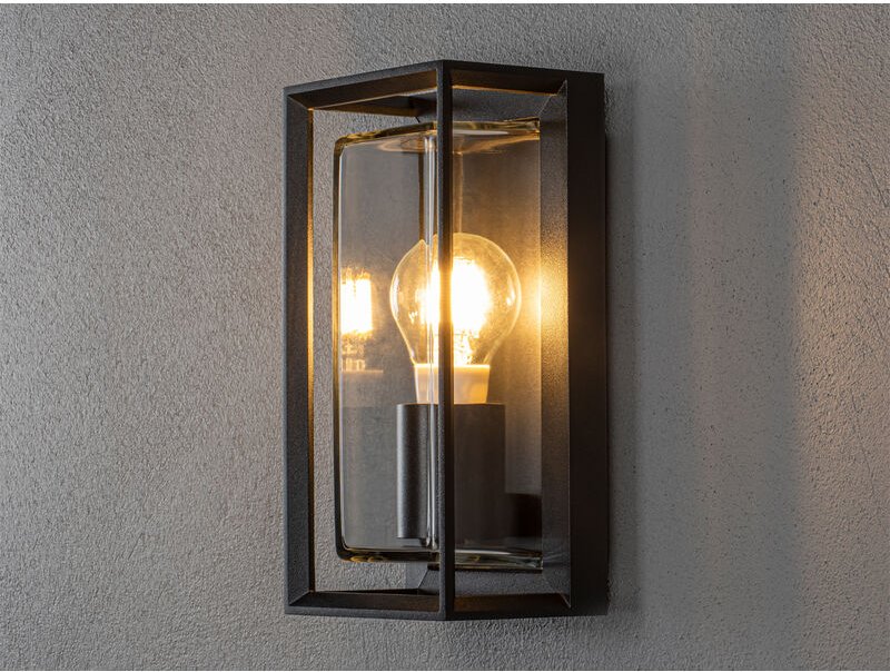 Konstsmide - led Außenwandlaterne Rahmen Metall Schwarz & klares Glas, Höhe 26cm