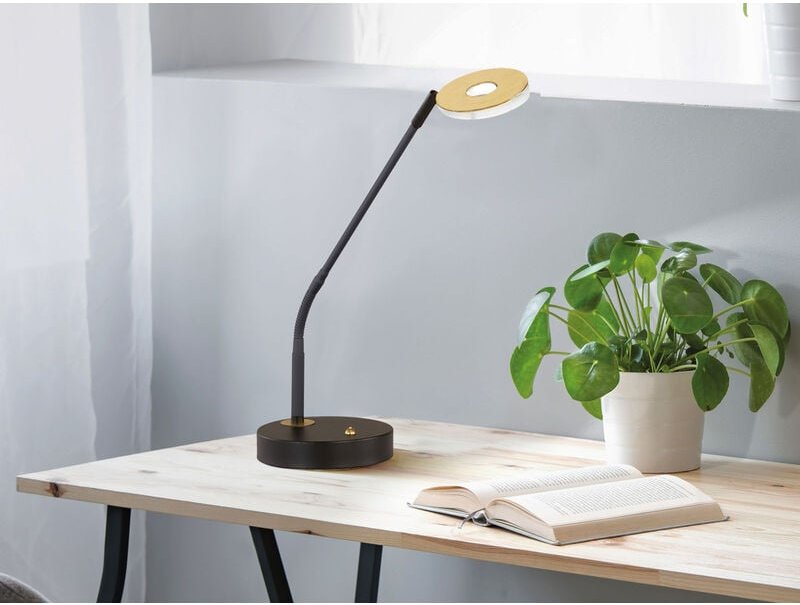 Fischer&honsel - led Schreibtischleuchte dent Schwarz /Gold mit Dimmer, Höhe 60cm
