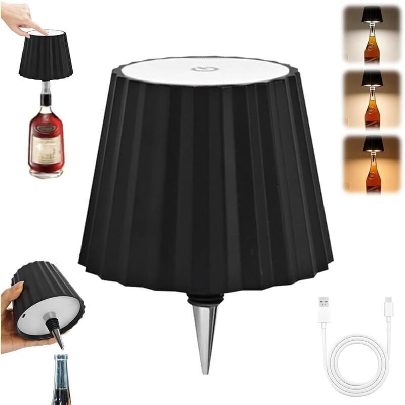 Thumbnail - Flaschenlampe Aufsatz led Wiederaufladbar, Flaschenlicht zum Einstecken, Kabellose Flaschenlampe 3 Farben Dimmbar, Lampe...