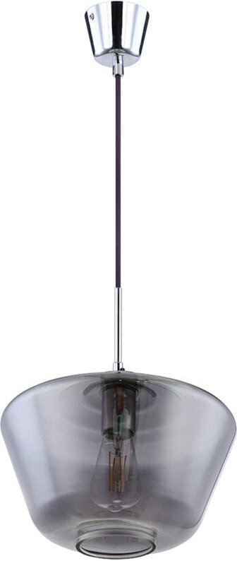 Hängeleuchte Glas rund Deckenlampe Rauchglas grau Pendelleuchte Einflammig Glas, in chrom mit Textilkabel, 1x E27, DxH 3...