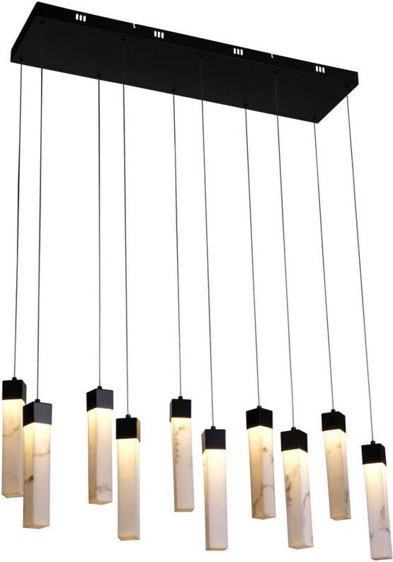 Searchlight Moonbeam Deckenpendel mit 10 Lichtern, schwarzes Metall und marmoriertes Harz