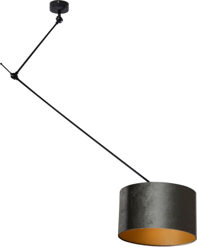 Pendelleuchte schwarz mit grünem Samtschirm 35cm - Blitz