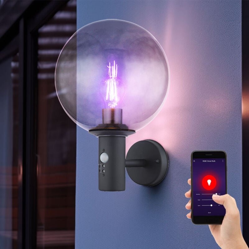 Smart LED Wandleuchte mit Bewegungsmelder Außenwandlampe dimmbar Fassadenlampe Rauchglas, App-/Sprachsteuerung RGB Farbw...