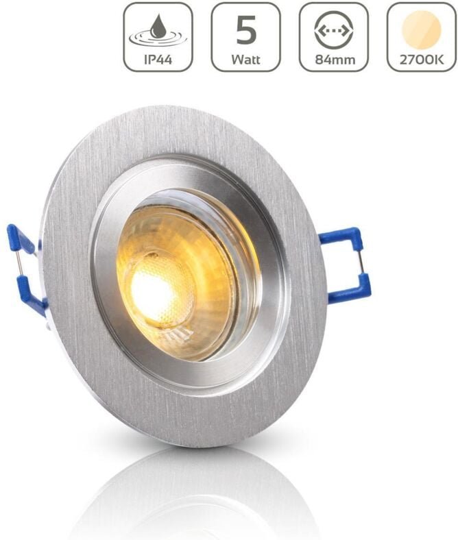 Einbauspot IP44 rund starr - Farbe: Alu-gebürstet - LED Leuchtmittel: GU10 5W warmweiß