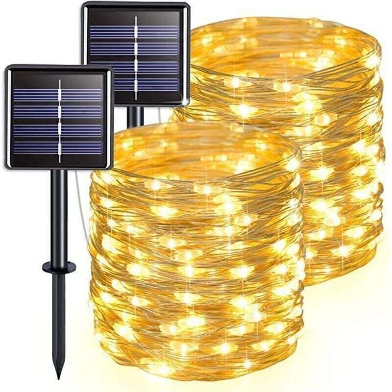 Set mit 2 Solar-Lichterketten für den Außenbereich, Kupferdraht, wasserdicht, je 22 Meter, 200 LEDs (warmweißes Licht)