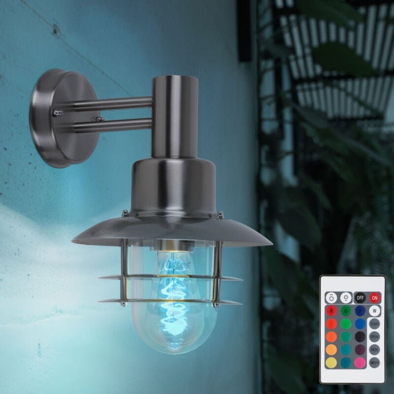 Außenlampe dimmbar mit Fernbedienung Retro Vintage Außenwandlaterne rgb led Wandleuchte hängend, Edelstahl gebürstet, 8,...