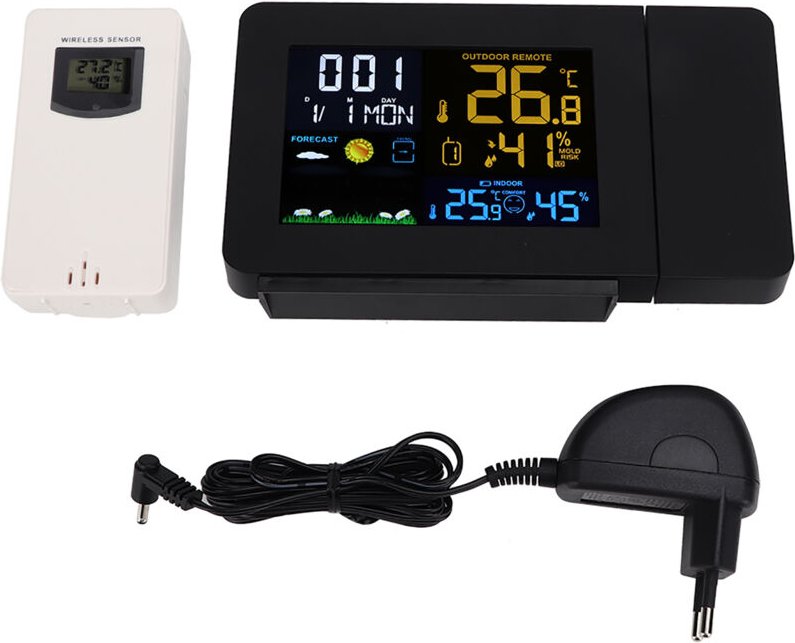 Eosnow Multifunktionaler Farbbildschirm Projektion Elektronischer Wecker Schwarz schwarz