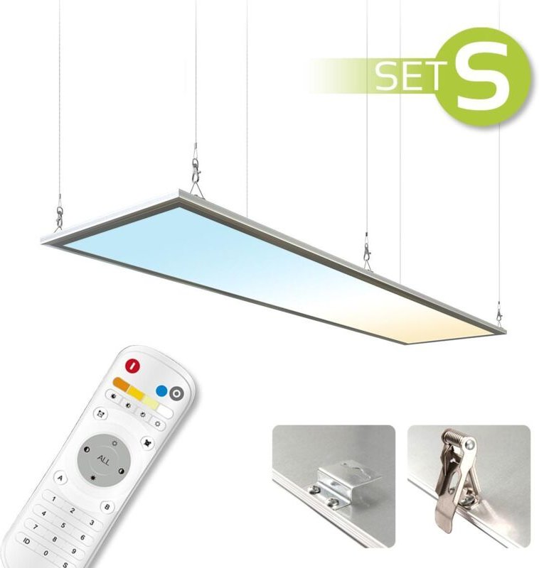 CCT LED Panel 120x30cm Spezialmontageset 36W 3000K-6000K inkl. Fernbedienung, Seilabhängung und Halter