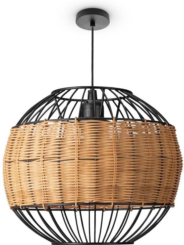 Rattan Pendelleuchte Wohnzimmer Tischleuchte Boho Käfig Lampe Nachttisch Metall Natur (Ø30cm), Pendelleuchte - Typ 3 - P...
