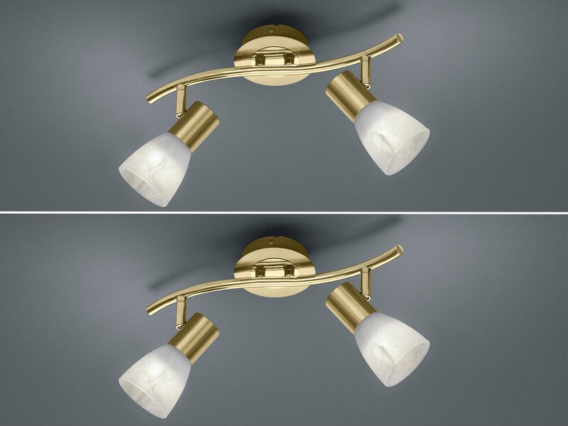 Trio Leuchten - 2er set led Deckenstrahler Messing 2-flammig mit Glasschirmen, Breite 33cm