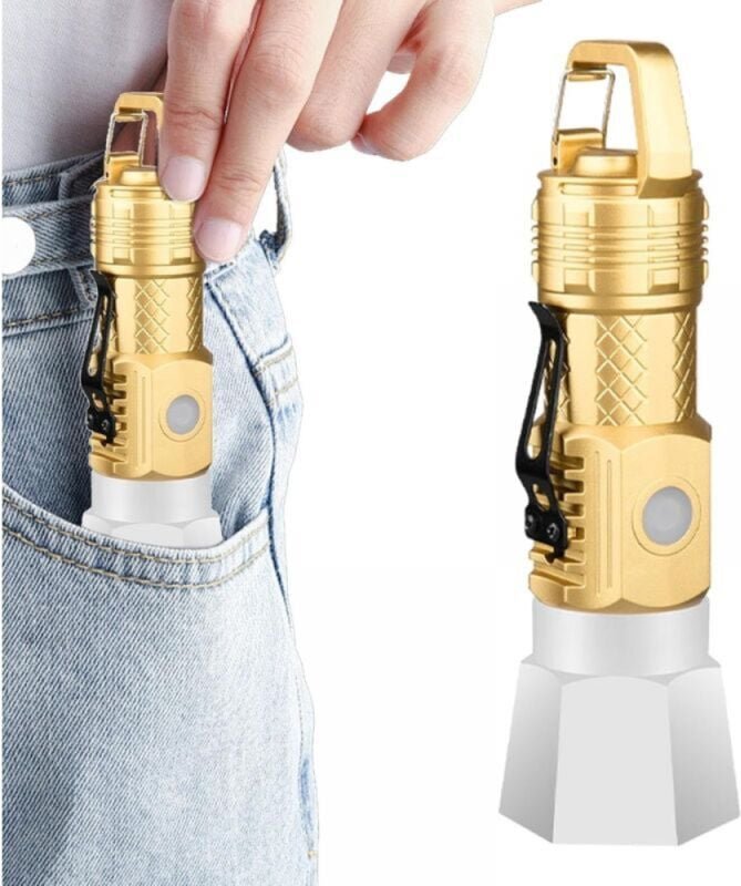 Camping-Taschenlampe, wasserdichte tragbare Taschenlampe – kleine Taschenlampe mit Haken, verstellbare tragbare USB-Tasc...