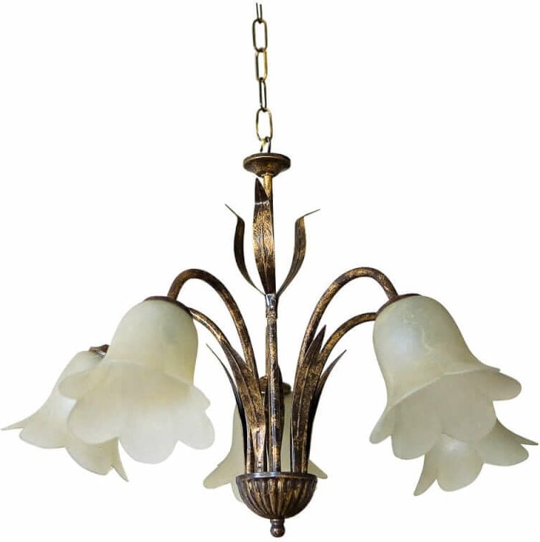 Kronleuchter mit 5xE14, braunem Rahmen und Nuvolato-Glas