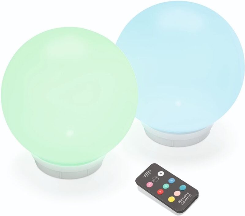 Solar Leuchtkugelset multicolor, 2er Set, schwimmend, Akku, Fernbedienung, mehrere Funktionen, runde schwimmfähige Licht...