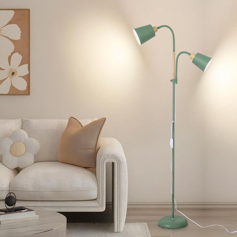 Anten Stehlampe mit leselampe E27 Fassung max. 60W 360° schwenkbare Stehleuchte mit 2 Lampenköpfen Vintage Modern Metall...