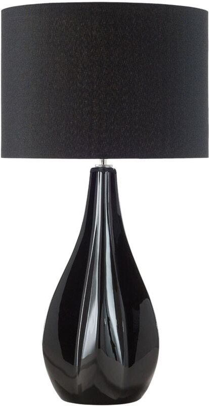 Thumbnail - Beliani - Tischlampe Schwarz geschwungener Porzellanfuß Stoffschirm langes Kabel mit Schalter Modern Glamourös