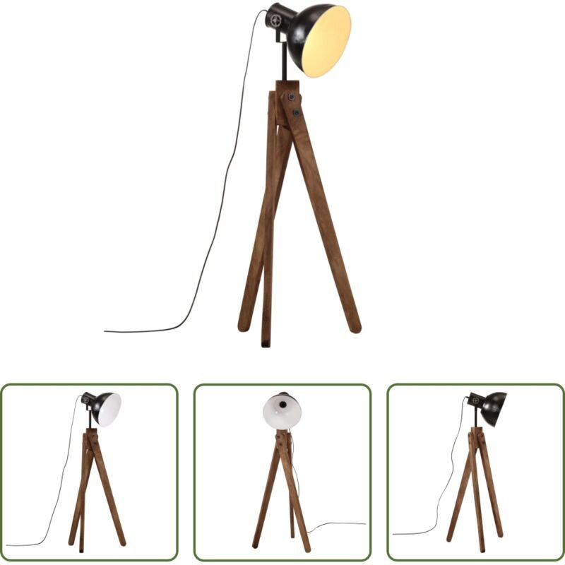 vidaXL Holzleuchte - Stehleuchte 25 W Schwarz 45x45x120 cm E27