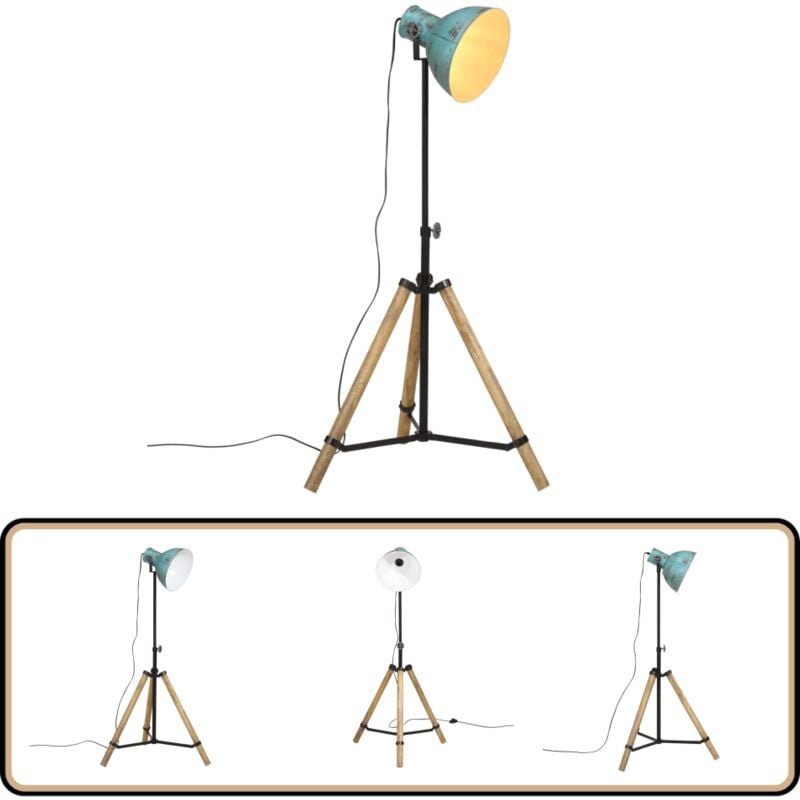 Stehleuchte 25 w Blau 75x75x90-150 cm E27 - Stehlampe - Industrielle Beleuchtung - Wohnraumleuchte - Mangoholz - Metalll...
