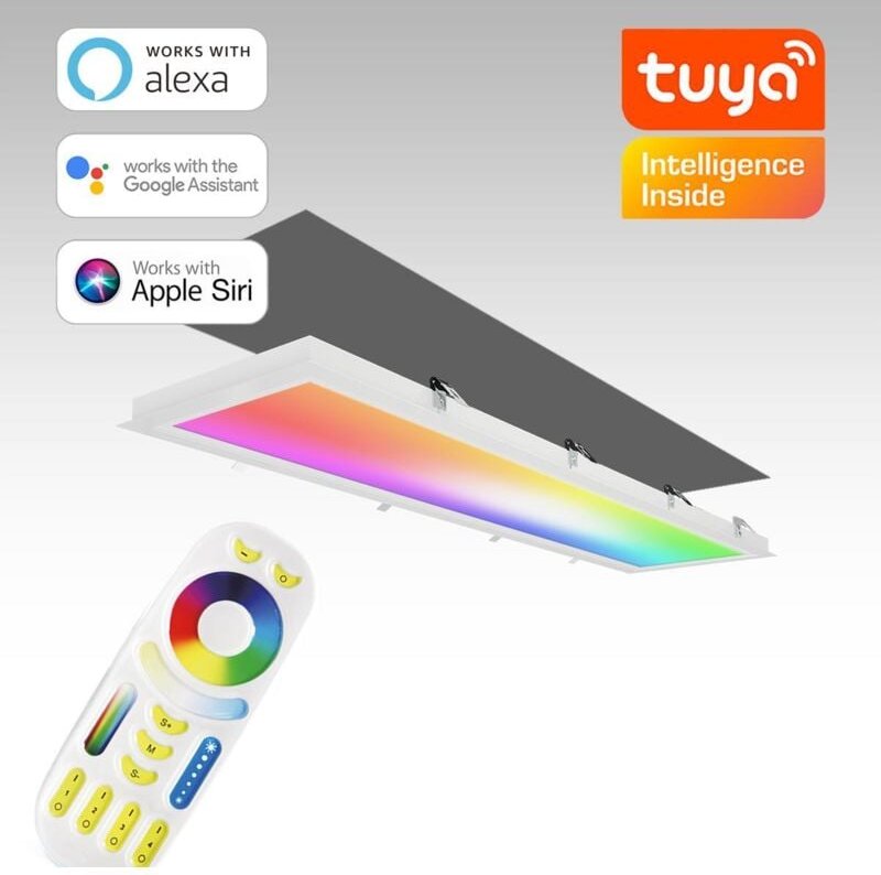 RGB+CCT LED Panel 120x30cm inkl. MiBoxer Smarthomesteuerung 48W 24V Rahmen weiß - Panelmontage: Einbaurahmen weiß