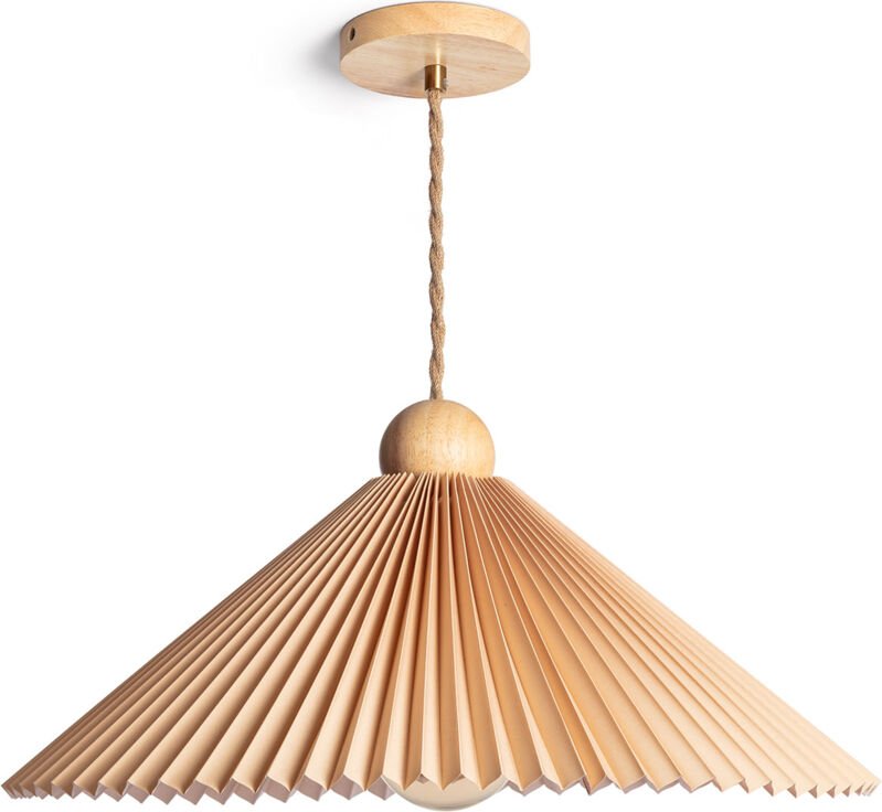 Hängelampe Holz und Stoff Luanda Orange