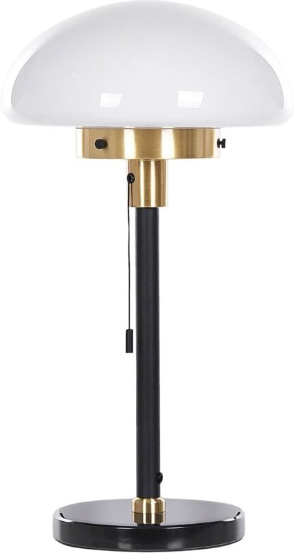 Tischlampe Schwarz Gold Weiß Eisen 66 cm Rund mit Zugschalter Klassisch Stilvoll für Wohnzimmer Schlafzimmer Flur